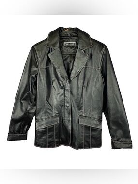 Guillaume Classic Black Leather Moto Button Zip Jacket Blazer Sz S